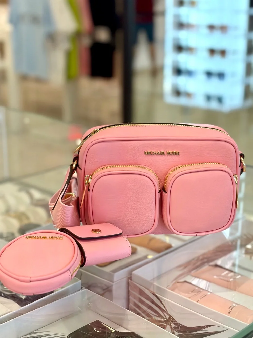 Michael Kors Pink Leather Triple-Pouch Crossbody Bag Carnation